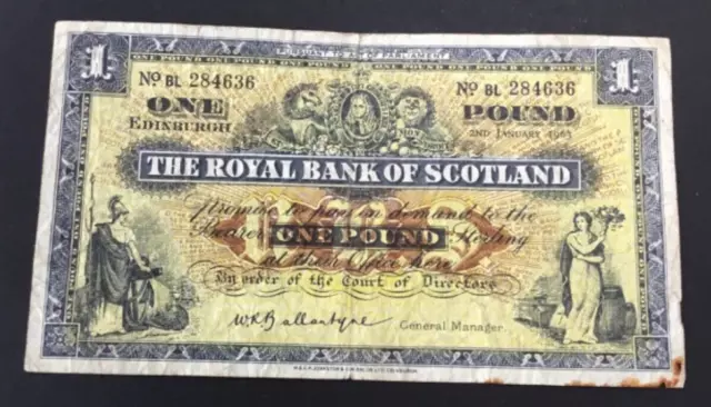 Banknote Of Scotland One Pound  The Royal Bank Of Scotland Dated 1963 Circulated