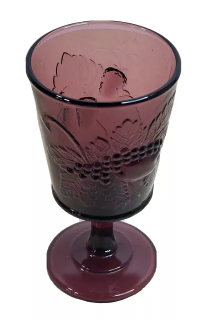 Purple Glass Goblet Amethyst Drinking Cup Pedestal Grapevine 1 Count