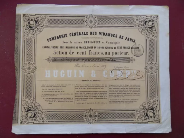 Action De 100Francs Compagnie Generale Des Vidanges De Paris / 1859 /