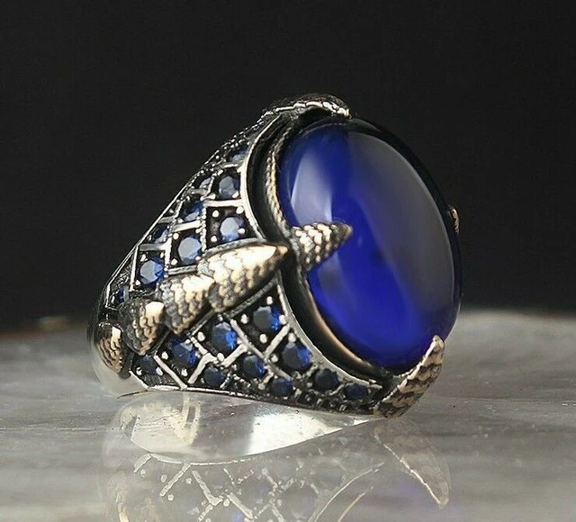 Bague saphir pour homme Bague pour homme faite à la main Bague en argent...