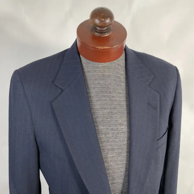 Vtg Men’s Wool Navy Blue Pinstripe Sport Coat Blazer Jacket 2 Button 40R USA EUC