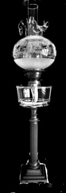 Victorian Oil Lamp, 33" Tall with Stunning Glass Shade. A Buyer Collect item.