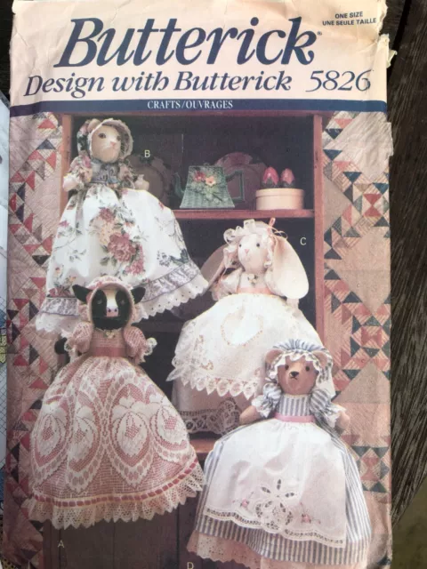 Butterick Crafts Sewing Pattern 5826 Pillow-case Animal Dolls Cow Cat Bear Bunny