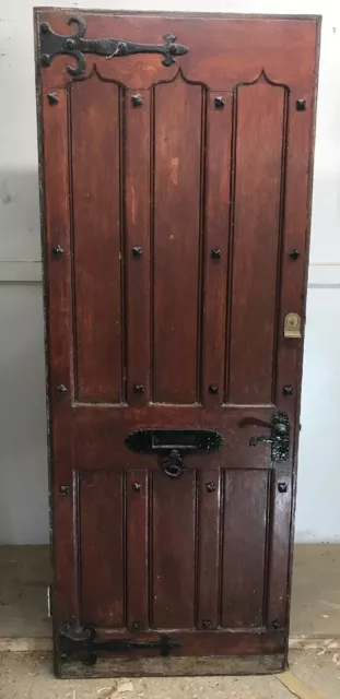 Antique Front Door Period Wood Tudor Gothic Reclaimed Rustic Old Arch Cast Iron