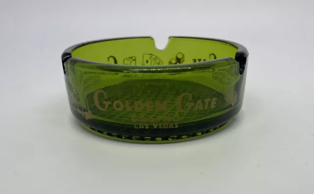 Vintage 1960’s Golden Gate Casino Las Vegas Clear Green Glass Round Ashtray NEW