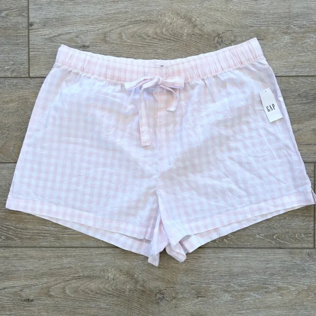 GAP Body Womens Pink & White Gingham Plaid Sleep Shorts Sz Large Cotton NEW