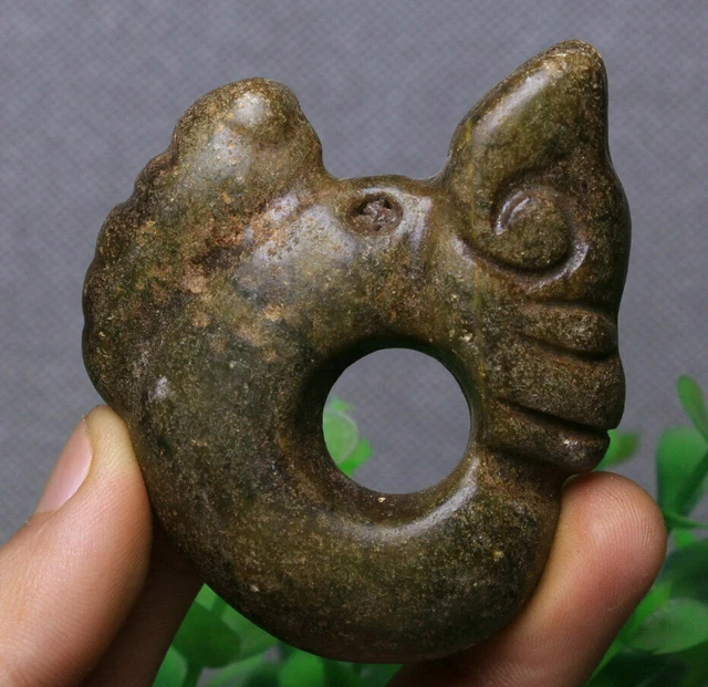 6CM Hongshan Culture Old Jade Carved Cicada Yu Pig Long Dragon Hook Pendant