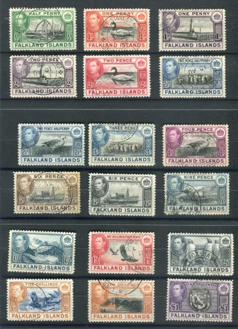 Falkland Islands KGVI 1938-50 definitive set of 18 SG146/63 fine used