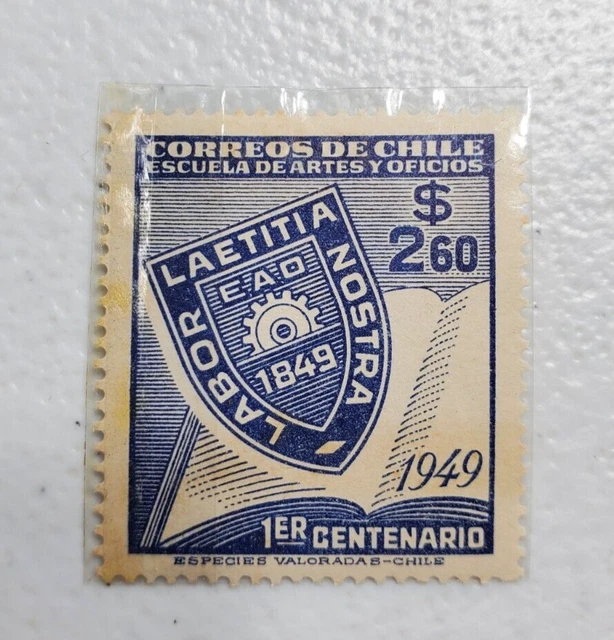 Correos De Chile  Labor Latitia Nostra 1849-1949 $2.60 Postage Stamp  06/289