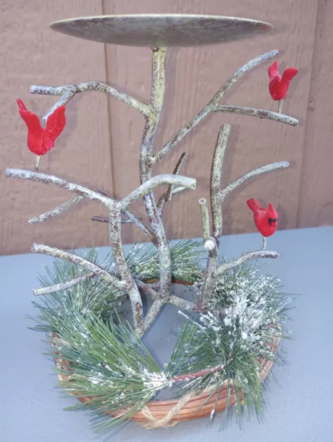 Island Creek Trading Co Woodland Cardinals On Metal Branches Large Candle Holder
