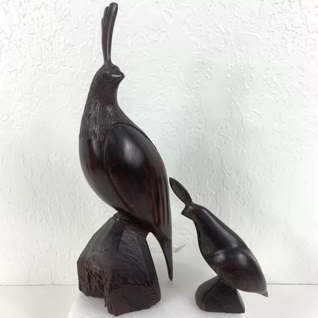 Lot of 2 Ironwood Quail Male Father Or Mom Baby Wooden Carved Figurines MCM VTG