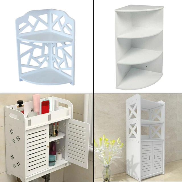 WHITE WOODEN BATHROOM Corner Storage Shelf Drawer Cupboard