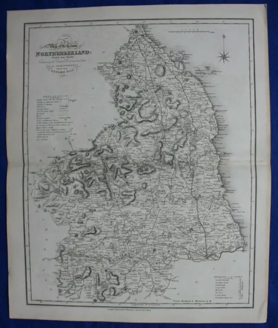 NORTHUMBERLAND original antique county map, Reform Bill, Ebden, Duncan, 1838