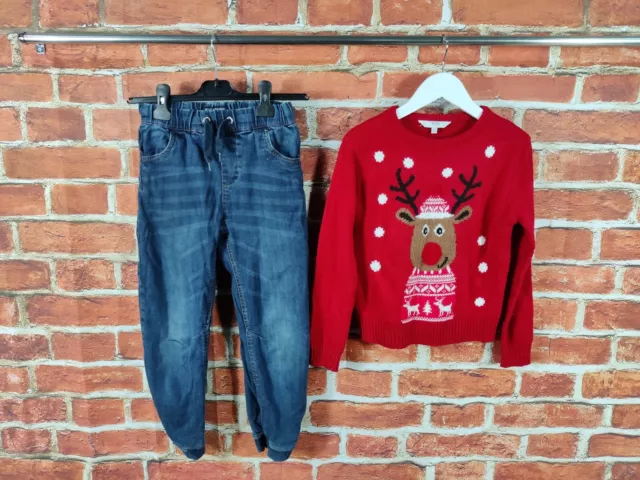 Boys Bundle Age 7-8 Years Next Peacocks Jogger Jeans Jumper Christmas Set 128Cm