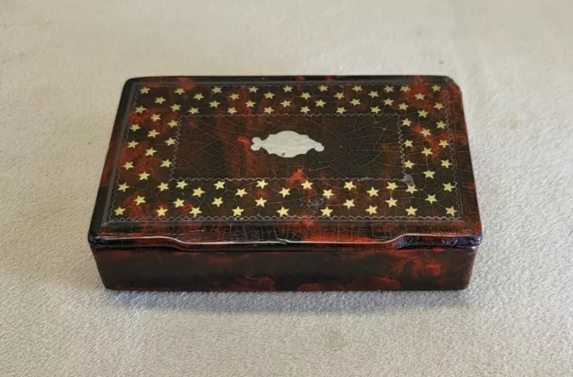 Fine ca. 1890 French Table Snuff Box Brass & Pewter Inlaid Faux Tortoiseshell 2