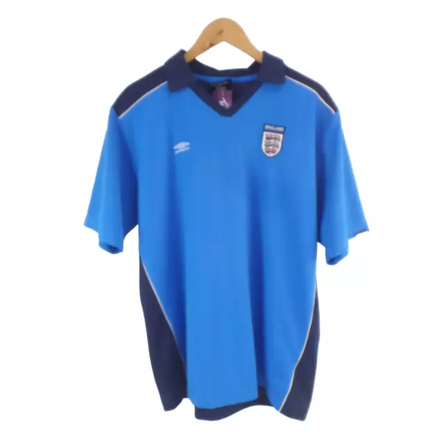 Men's Blue Retro England Umbro Training Football Shirt 2000s - Size Large