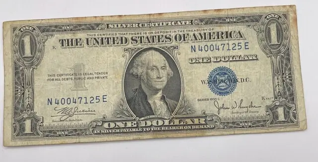 Vintage 1935-C Star Note $1 Silver Certificate One Dollar Bill Blue Seal