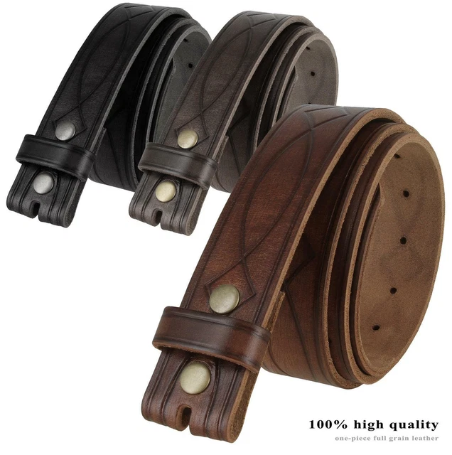 Genuine One Piece Full Grain Leather Hand Tooled Engraved Belt Strap 1-1/2" Wide
