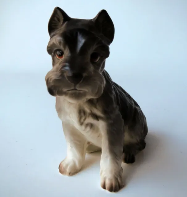 Vintage Gray Schnauzer Dog Puppy Porcelain China Figurine 4" Serious Expression