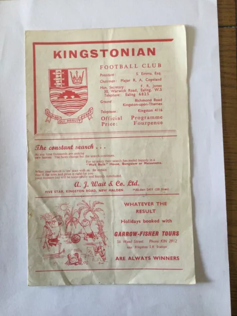 KINGSTONIAN v TOOTING & MITCHAM 1964/5.