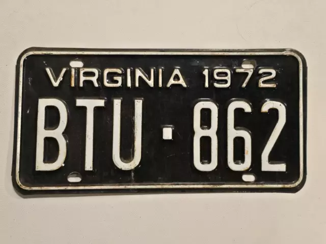 Virginia License Plate #BTU-862 - 1972 - Vintage - Decor - Man Cave