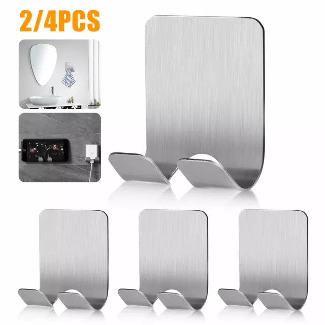 Bathroom Hook Towel Hanger Self Adhesive Stainless Steel Kitchen Hotel Holder US