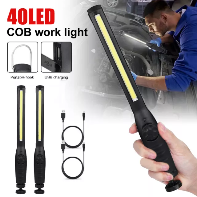 2X LED COB USB Rechargeable Work Light Magnetic Torch Car Garage Inspection Lamp