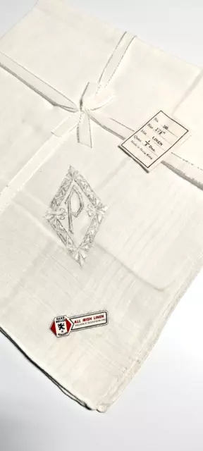 New hand rolled white all Irish linen men's handkerchief pack of 6 with initials 2