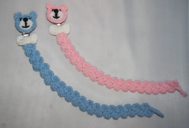 Handmade crochet baby pacifier dummy holder / clip / personalised dummy holder