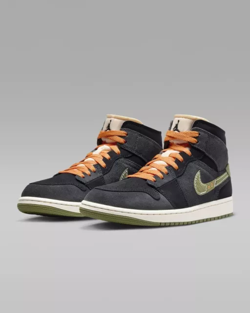 Nike Air Jordan 1 Mid SE Craft Black Olive  Men Trainers Limited Stock All Sizes 3