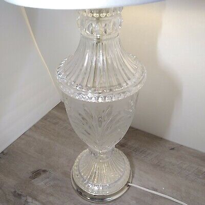 Leviton Cut Crystal Table Lamp Vintage Antique Light Brass Stand Art Deco Rare ! 2