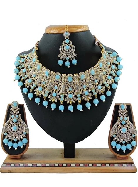 Firozi Ethnic Wear Designer Indian Fashion Jewelry Gold Plated Bridal Necklace