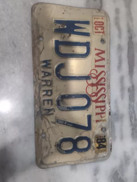 Vintage 1984 Mississippi License Plate WDJ 078 Warren County Expired