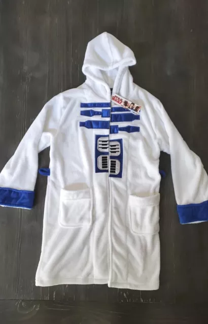 NWT Disney R2D2 Hood Robe Factory  Spa Womens Small White Star Wars No Belt