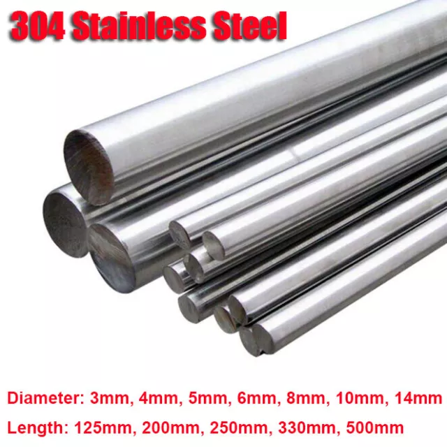 304 Stainless Steel Round Metal Bar Solid Rod Dia 3mm-14mm Length 125mm-500mm