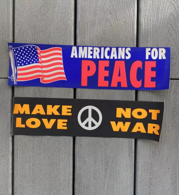 ENSEMBLE D'AUTOCOLLANTS PARE-CHOCS LUMINEUX ANNÉES 60 N.O.S « make love not war, americans for peace » 2