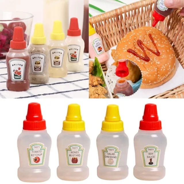 1-3PC Mini BBQ Squeeze Bottle Sauce Bottles Ketchup Mustard Condiment Dispenser