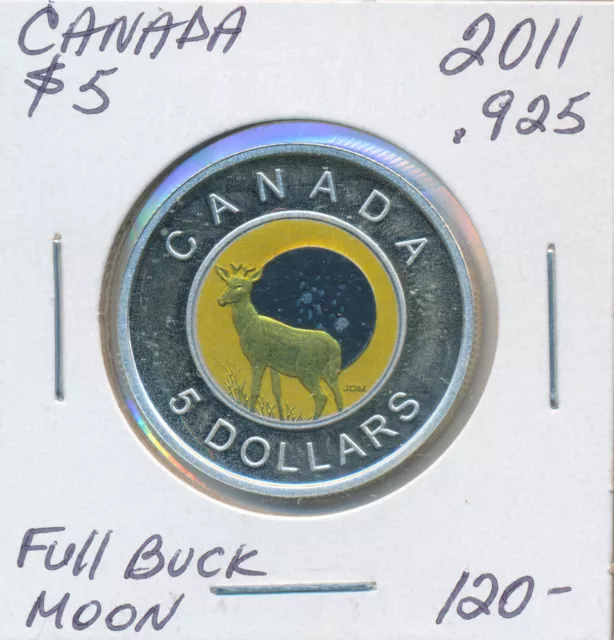 Canada Sterling Silver 5 Dollars 2011 Proof Full Buck Moon