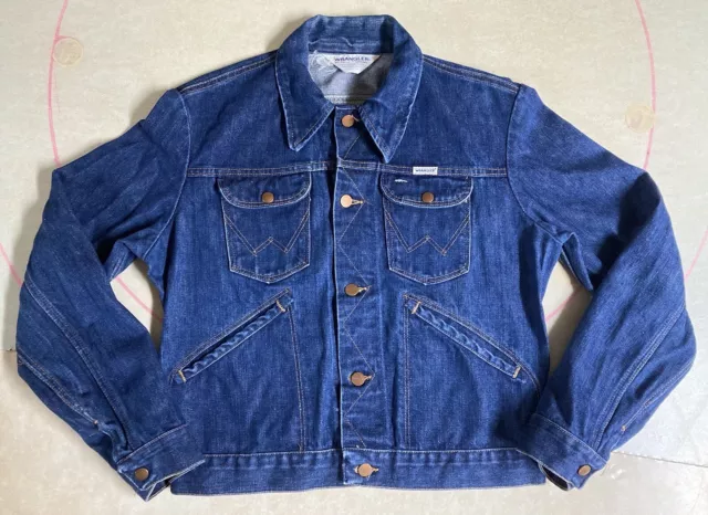 Vintage Wrangler Denim Jacket No Fault Sanfor Set Made in USA No Size Tag Blue