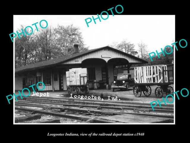 OLD LARGE HISTORIC PHOTO OF LOOGOOTEE INDIANA THE RAILROAD DEPOT STATION c1940