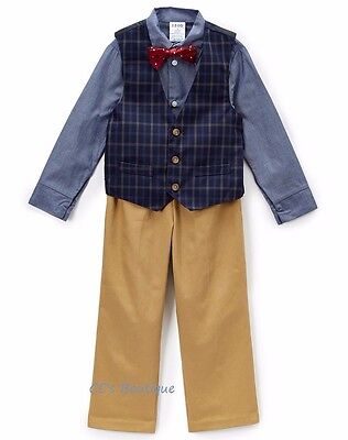 Boys IZOD suit 5 6 NWT navy blue dress shirt plaid bow tie khaki pants Christmas
