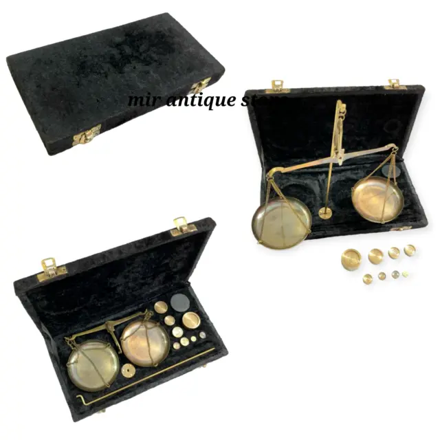 Brass Jewelry Balance Scale With Velvet Box Complete Weight Beautiful Gift Set