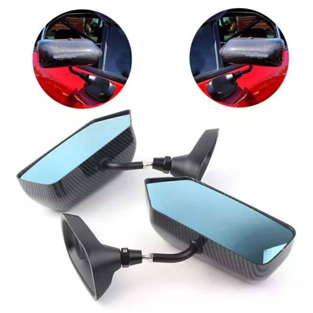 2PCS F1 Style Carbon Fiber Universal Car Side Blue Rearview Mirror Metal Bracket