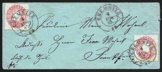 SACHSEN 1863; 2 x MiNr. 16b ; 1 Ngr.; auf unterfrankiertem Brief; BPP BEFUND