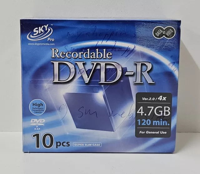 10x Sky Pro Recordable DVD-R 4.7GB 120min Ver2.0/4x Super Slim Case New & Sealed