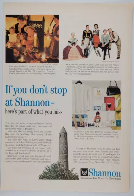 Shannon Airport Ireland Travel Tourism Rock Cashel 1965 New Yorker Ad 7.5x11.5"