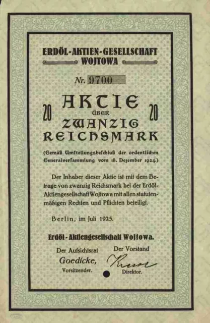 Erdöl AG Wojtowa 1925 Berlin Westgalizien Polen Vereinsdruckerei Potsdam 20 RM