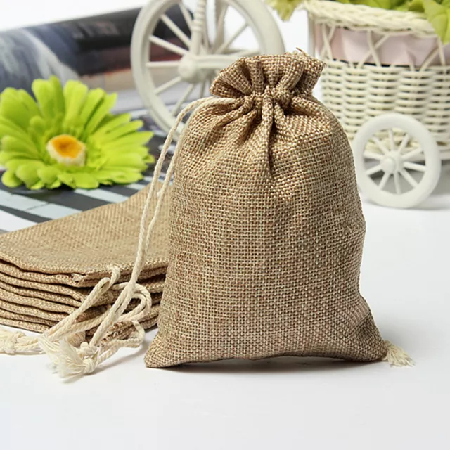 New Small Vintage Natural Burlap Hessian Bomboniere Bags Wedding Party Favor ~7H