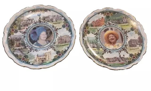 Pair Vintage Goss China Plate Celebrating The Queen Mother Limited Edition.