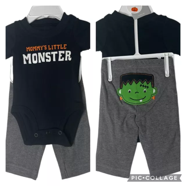 NEW Carters Baby Boy 2-Pc Mommy's Little Monster Halloween Outfit Shirt Pants NB